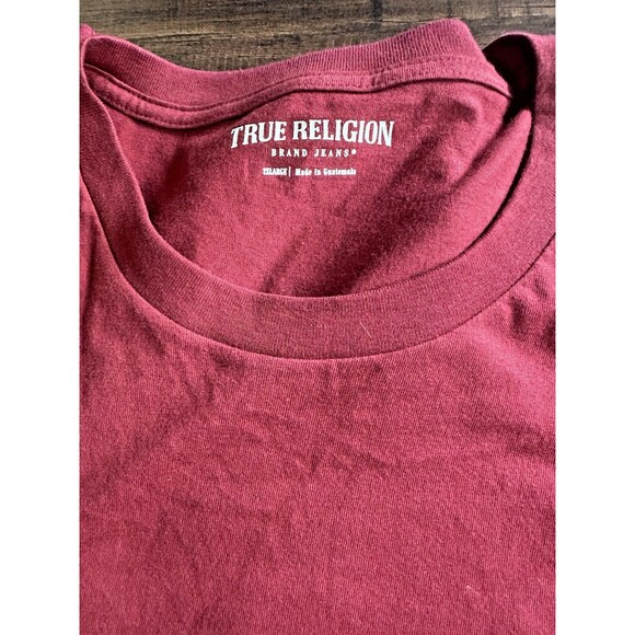 True Religion Men's Long Sleeve Logo Tour Graphic T-Shirt Burgundy Red XXL - Picture 7 of 7